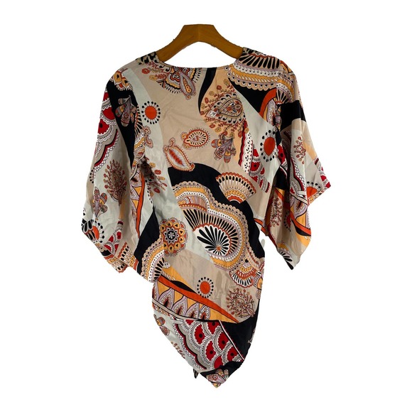 Cache Animal & Paisley Print Orange Peach Black Brown Silk Blouse Small EUC - Picture 4 of 5